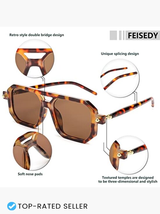 Vintage Square 70s Flat Aviator Sunglasses Retro Stylish Frame UV400 Protection main image 6